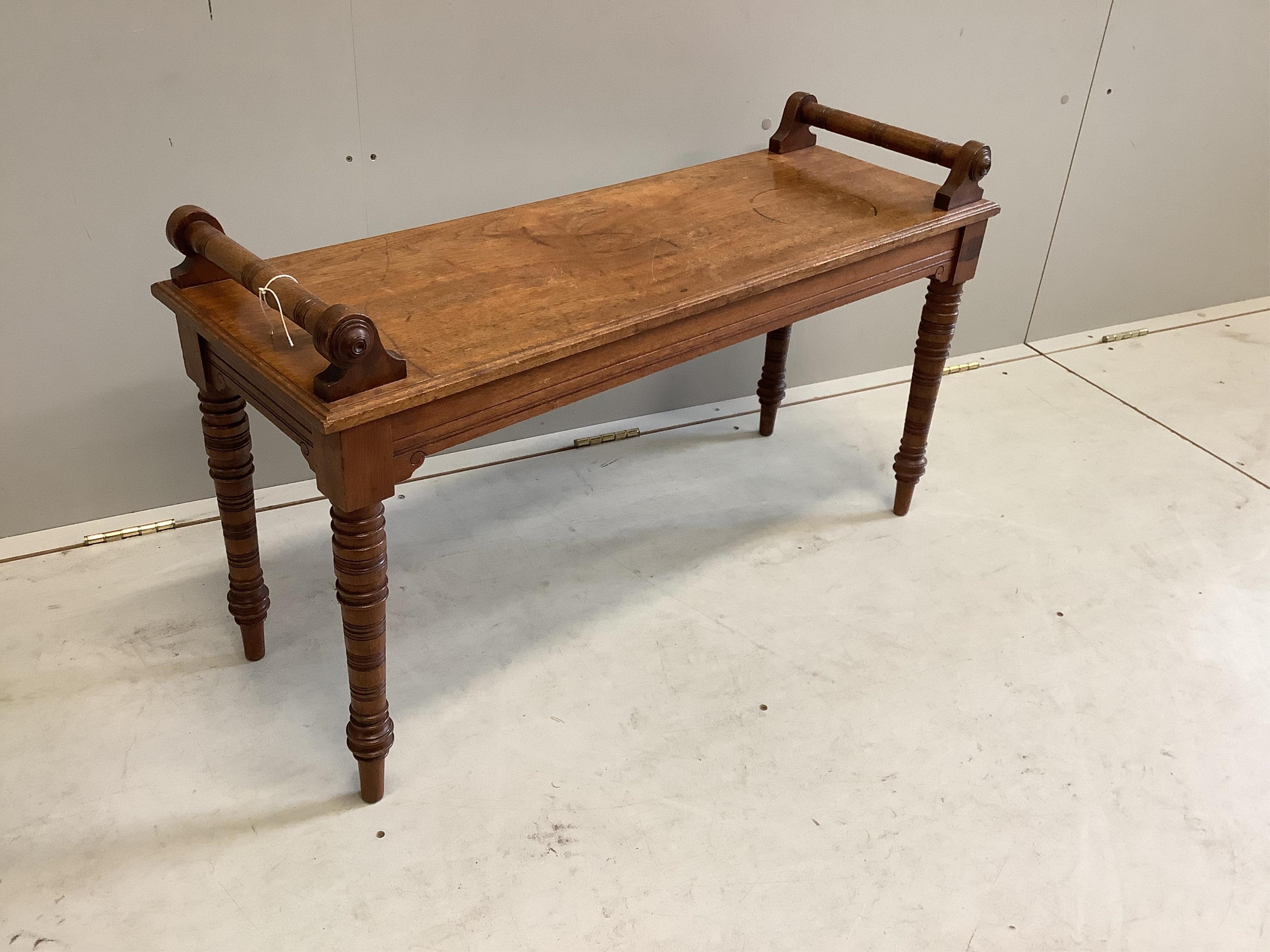 A mahogany window seat, width 92cm, depth 33cm, height 53cm (height to seat 46cm)